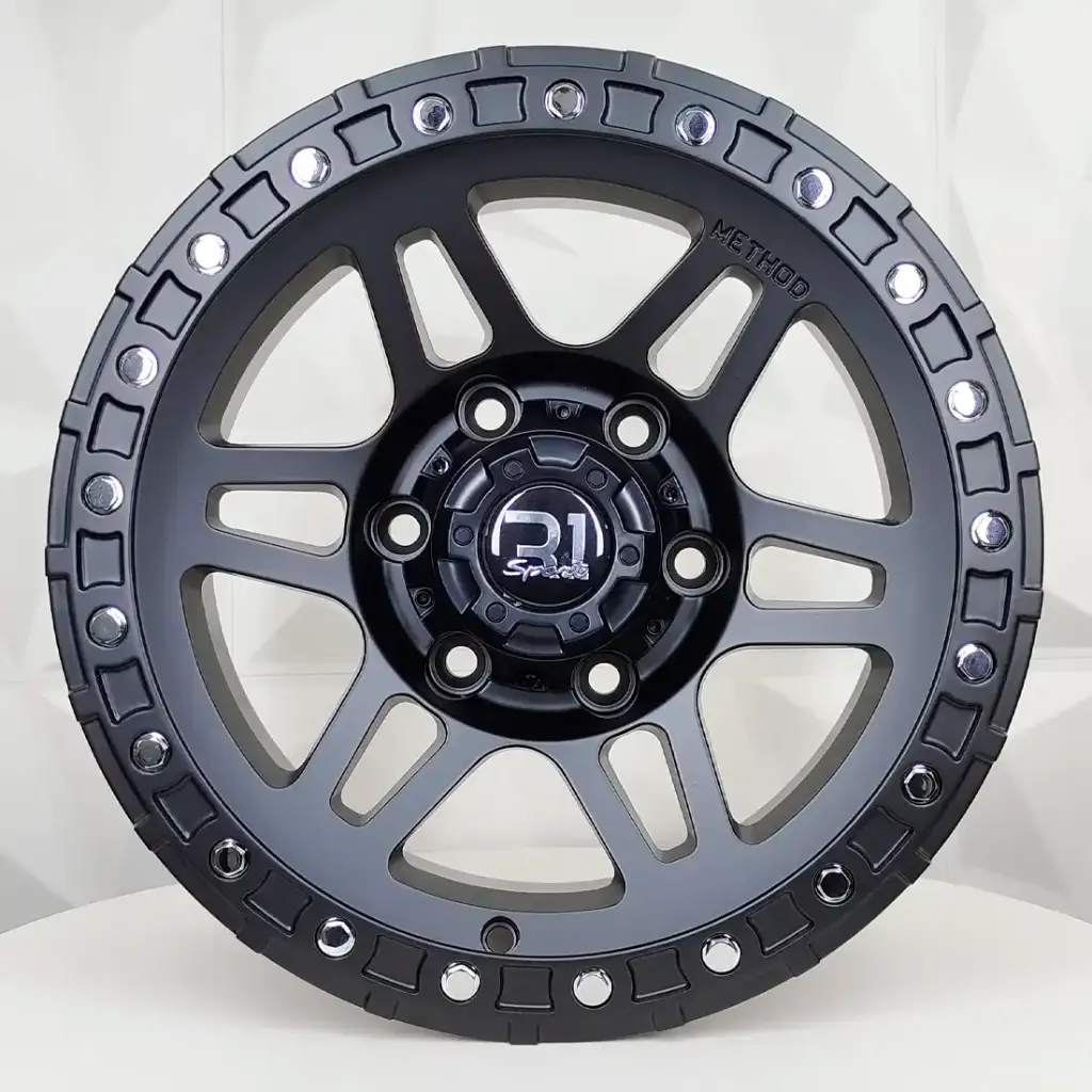 RIN 15X8 6-139.7 R1 SPORT QC1294 MATE BLACK CHROME RIVETS ET0 CB110