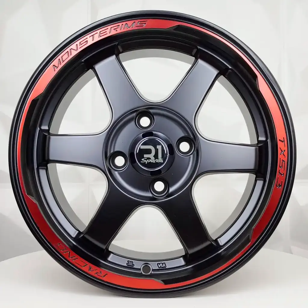 RIN 13X6 4-100 R1 SPORT JA036 MATE BLACK+RED ET-6 CB73.1
