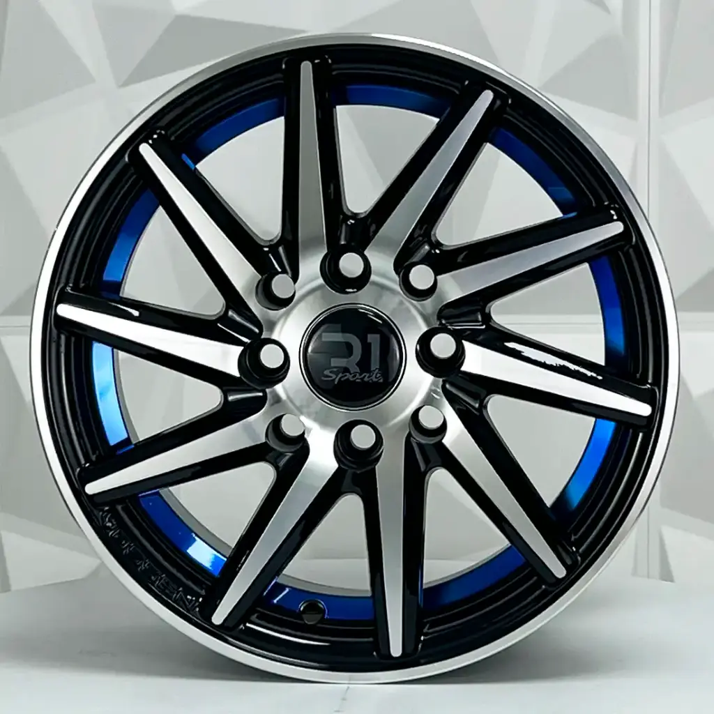 RIN 14X6 4-100/114.3 R1 SPORT XJ080 BLACK MF UNDERCUT BLUE ET30 CB73.1