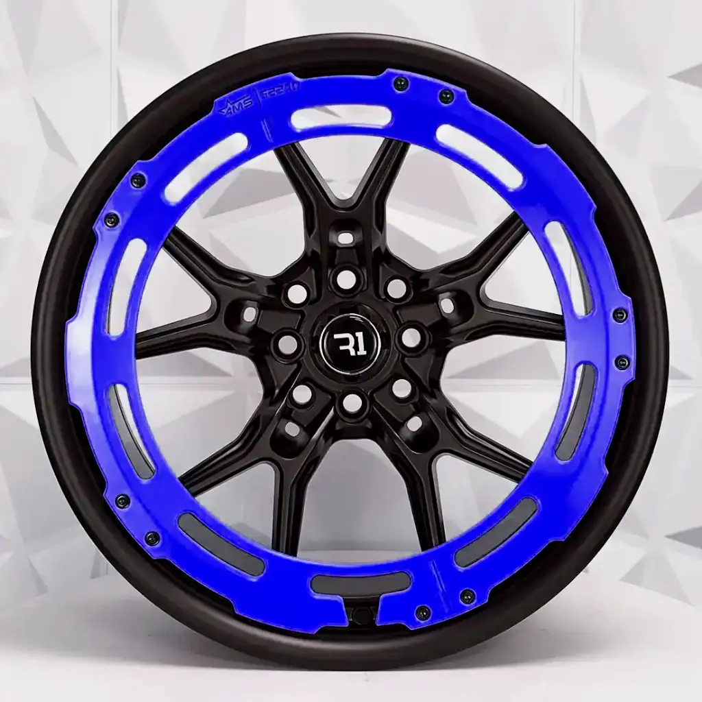 RIN 17X8.5 4-100/114.3 R1 SPORT QC1180 MATTE BLACK FACE+MATTE BLUE RING ET20 CB7