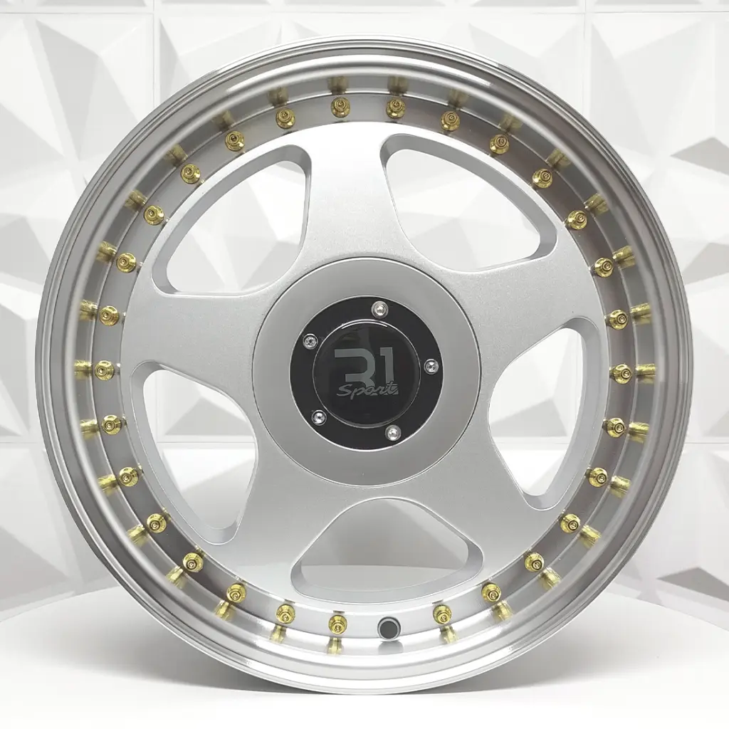 RIN 15X7 4-100/4-114.3 R1 SPORT XJ126 SILVER MF MI+GOLD RIVETS ET35 CB73.1